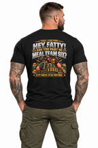 AI-generated model — correct rear view of Tier 1 Culture Heavy Duty Meal Team Six Military Graphic T-Shirt