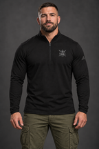 AI-generated tattooed model wearing adidas® Tier 1 Quarter-Zip Pullover